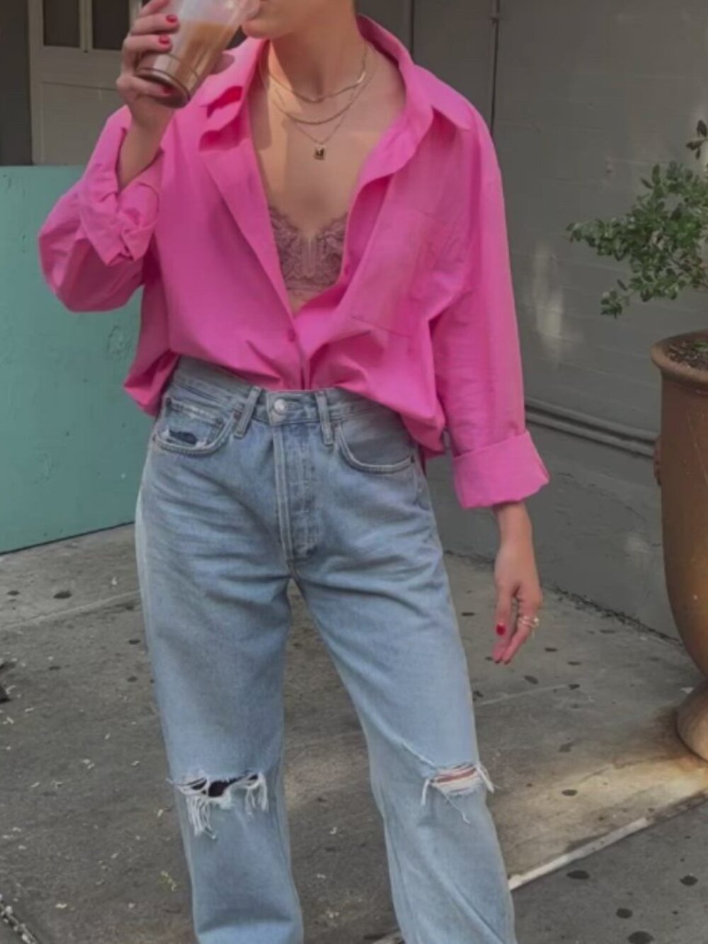 Anchor Blue 100% Silk Pink Button Down Blouse M